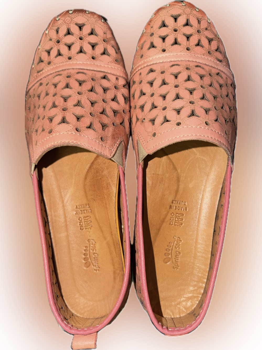 Spring Step salmon Perforated Leather Slip-On Loafers